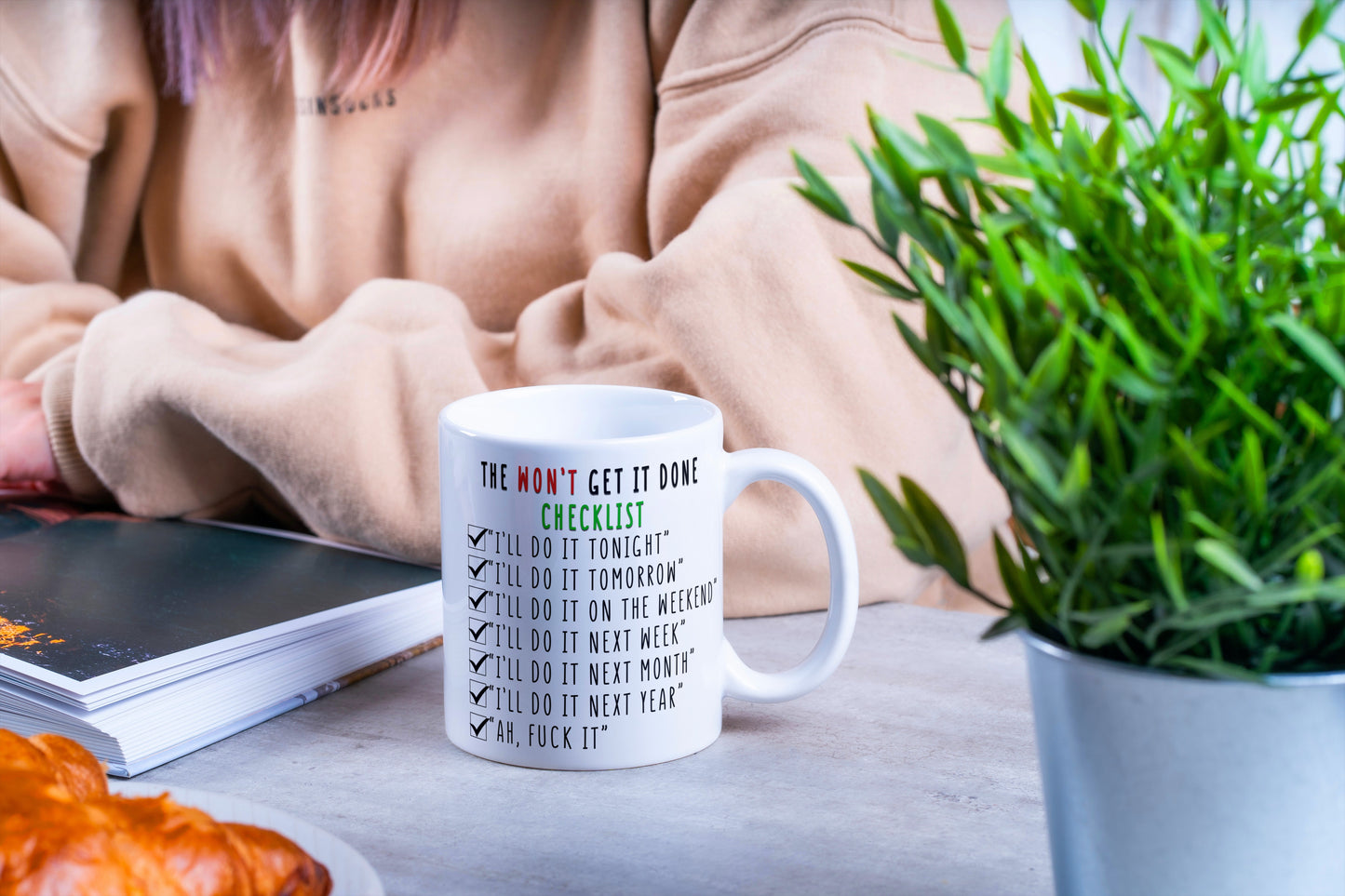 The Perfect Mug for Procrastinators - "The won't get it down Checklist" Funny Coffee mug