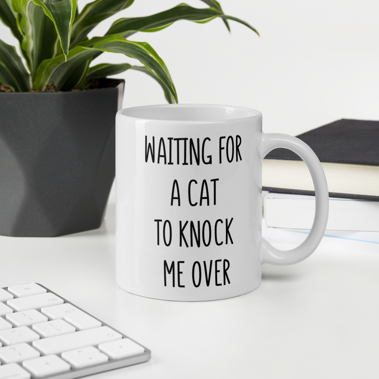 Waiting for my cat to knock me over - Funny Cat Themed Coffee Mug - Mothers Day Gift Mug