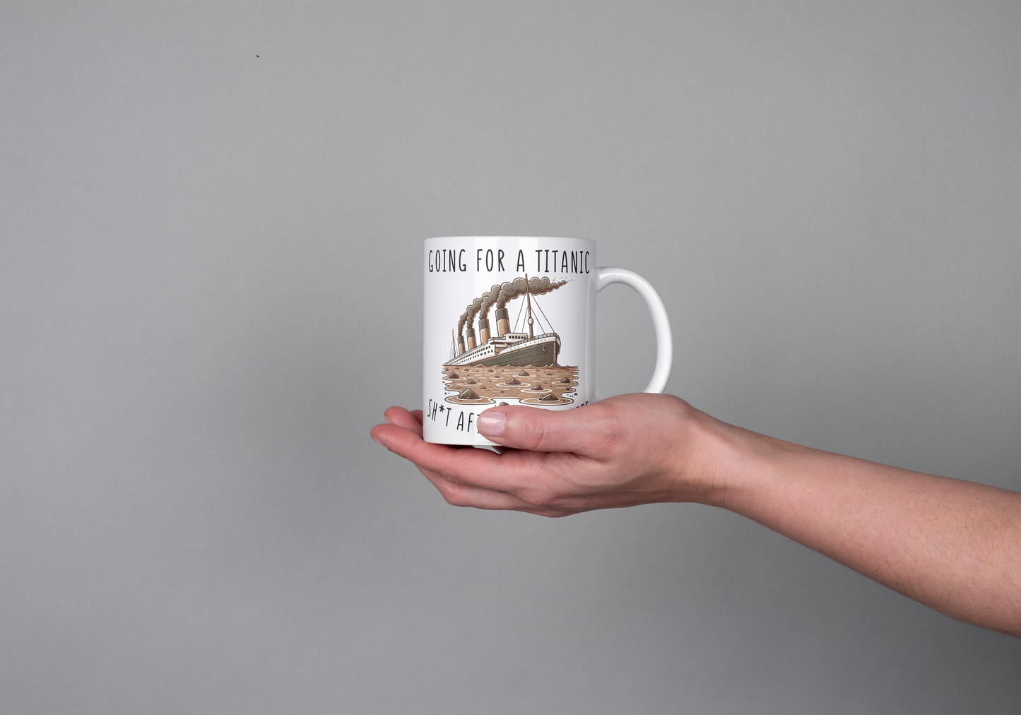 Funny Titanic Shit Mug – Rude Coffee Mug – Sinking Ship Design – Office Banter Gift – Hilarious Toilet Humour – Secret Santa or Gag Gift