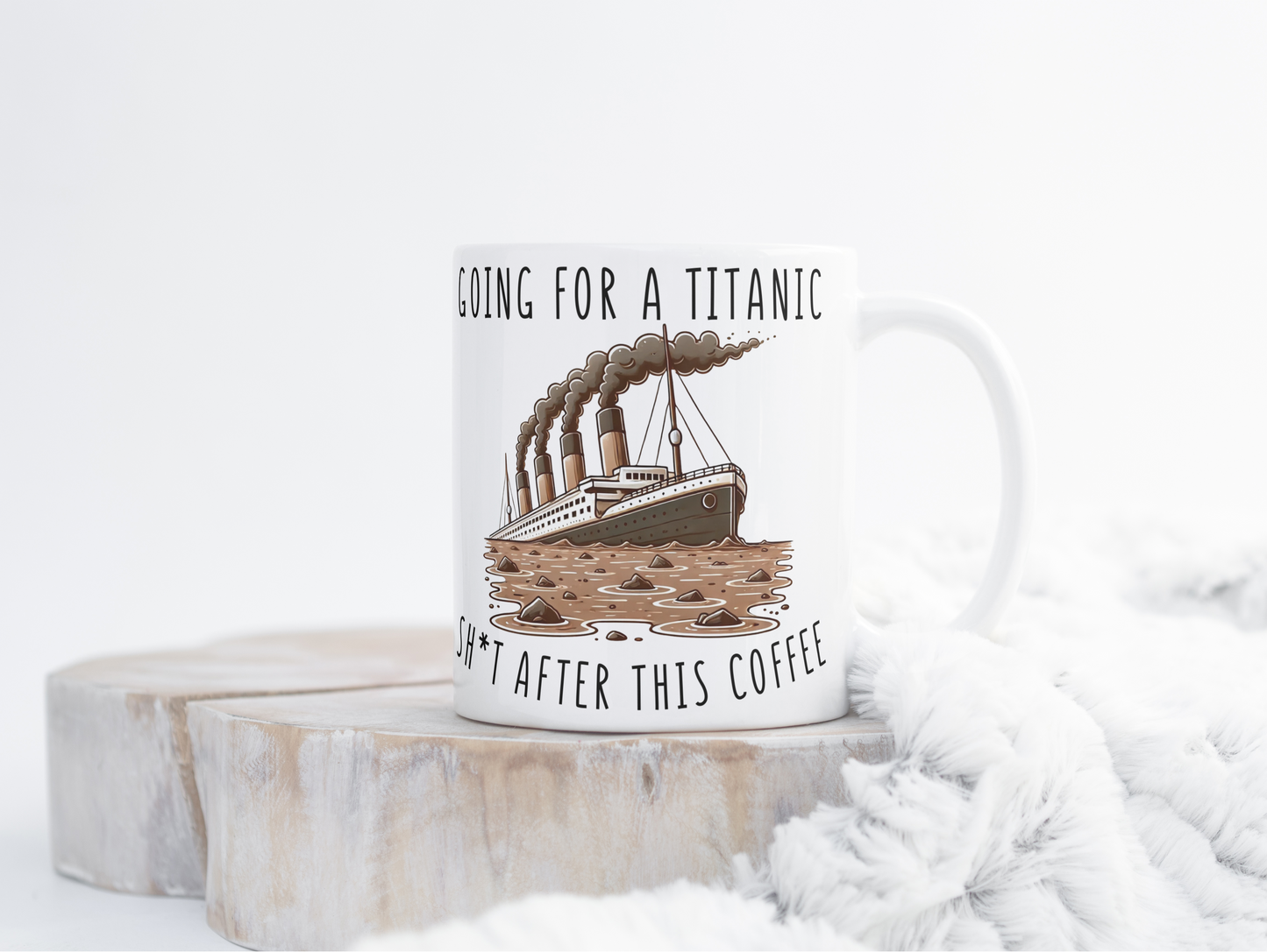 Funny Titanic Shit Mug – Rude Coffee Mug – Sinking Ship Design – Office Banter Gift – Hilarious Toilet Humour – Secret Santa or Gag Gift